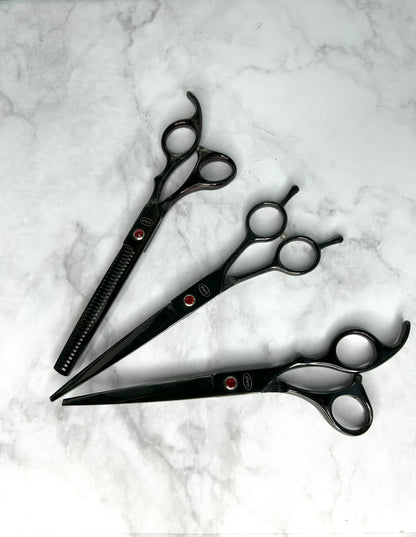 Set De Tijera Lisa + Tijera Entre sacadora + Barbera De 7" Con Estuche CMS Cosmos